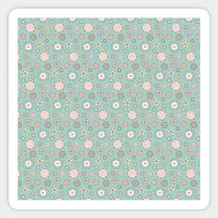 Pink rosettes on mint background – seamless pattern Sticker